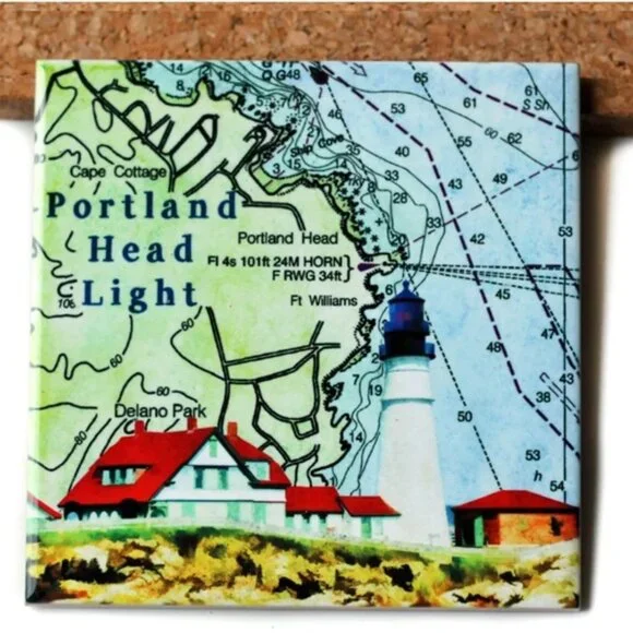 The Traveled Lane Maine Coast Lighthouse 4 Pc Coasters Trivet Ceramic Nautical Kitchen